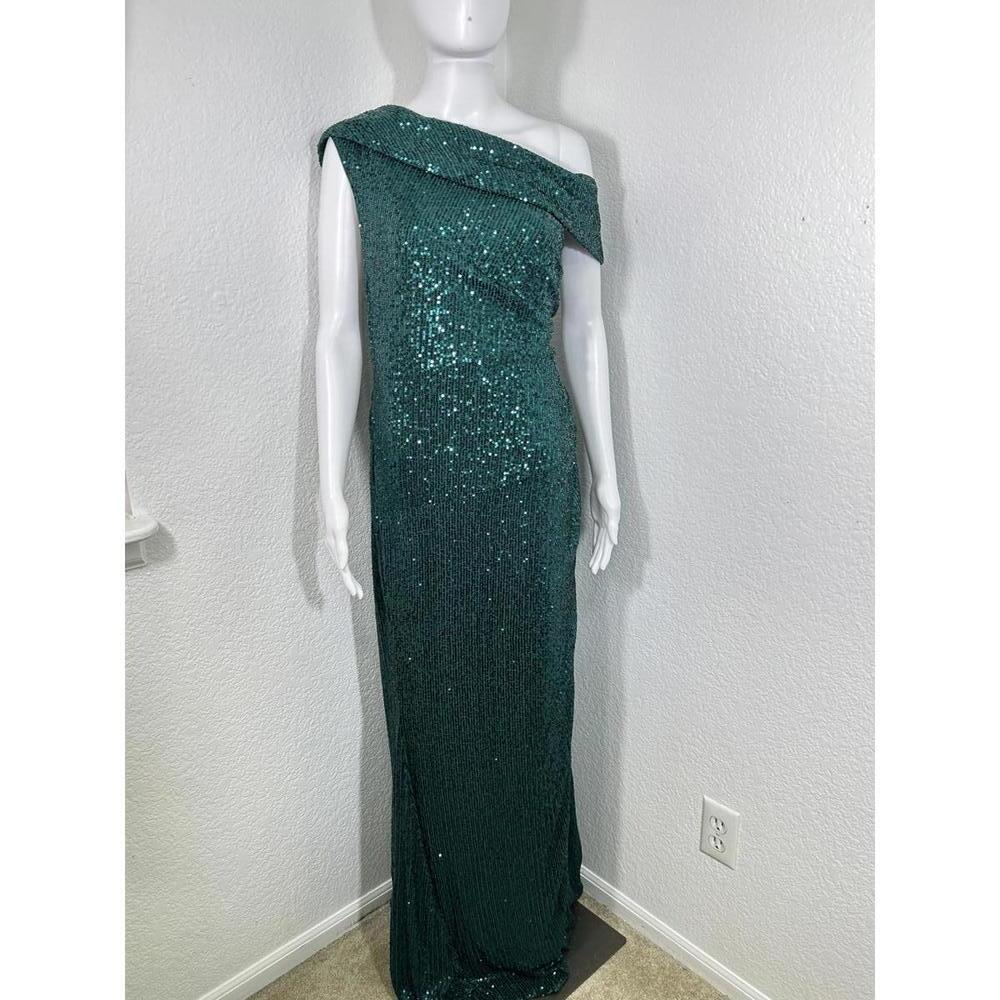 Faeriesty Emerald Sequin One-Shoulder Formal Gown 2XL Holiday Party Gala Evening
